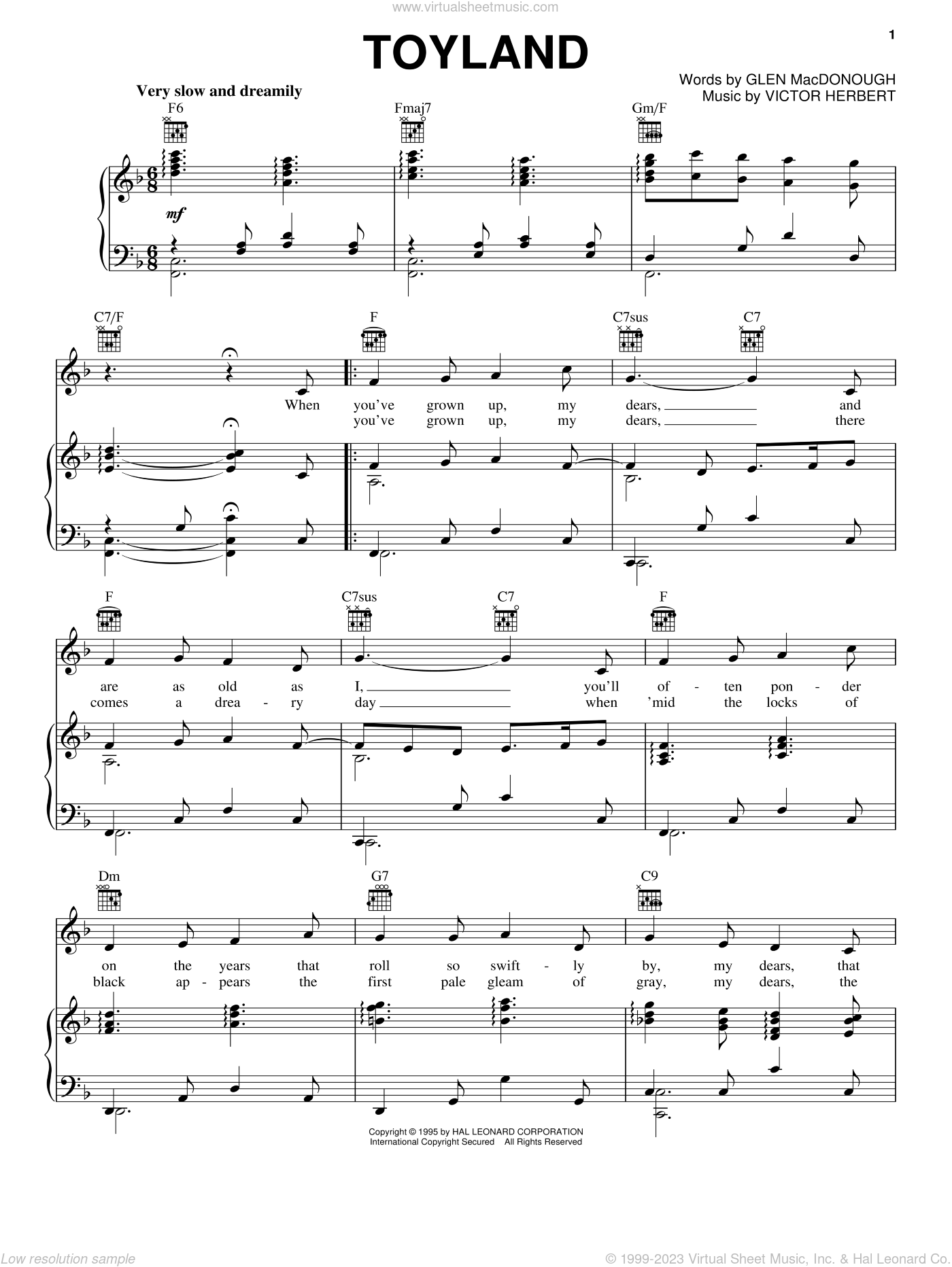 Toyland sheet music for voice, piano or guitar (PDF-interactive)