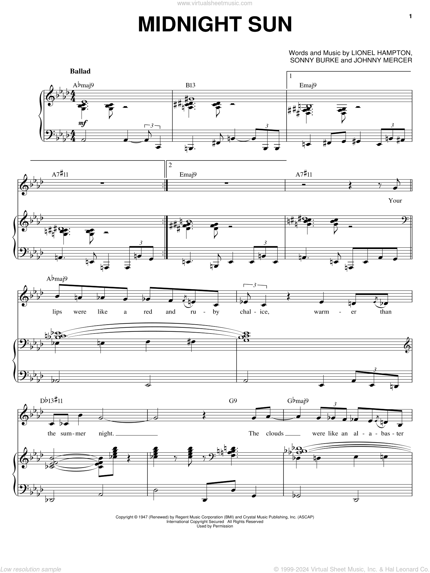 Download Johnny Mercer 'Midnight Sun' Sheet Music, Chords & Lyrics