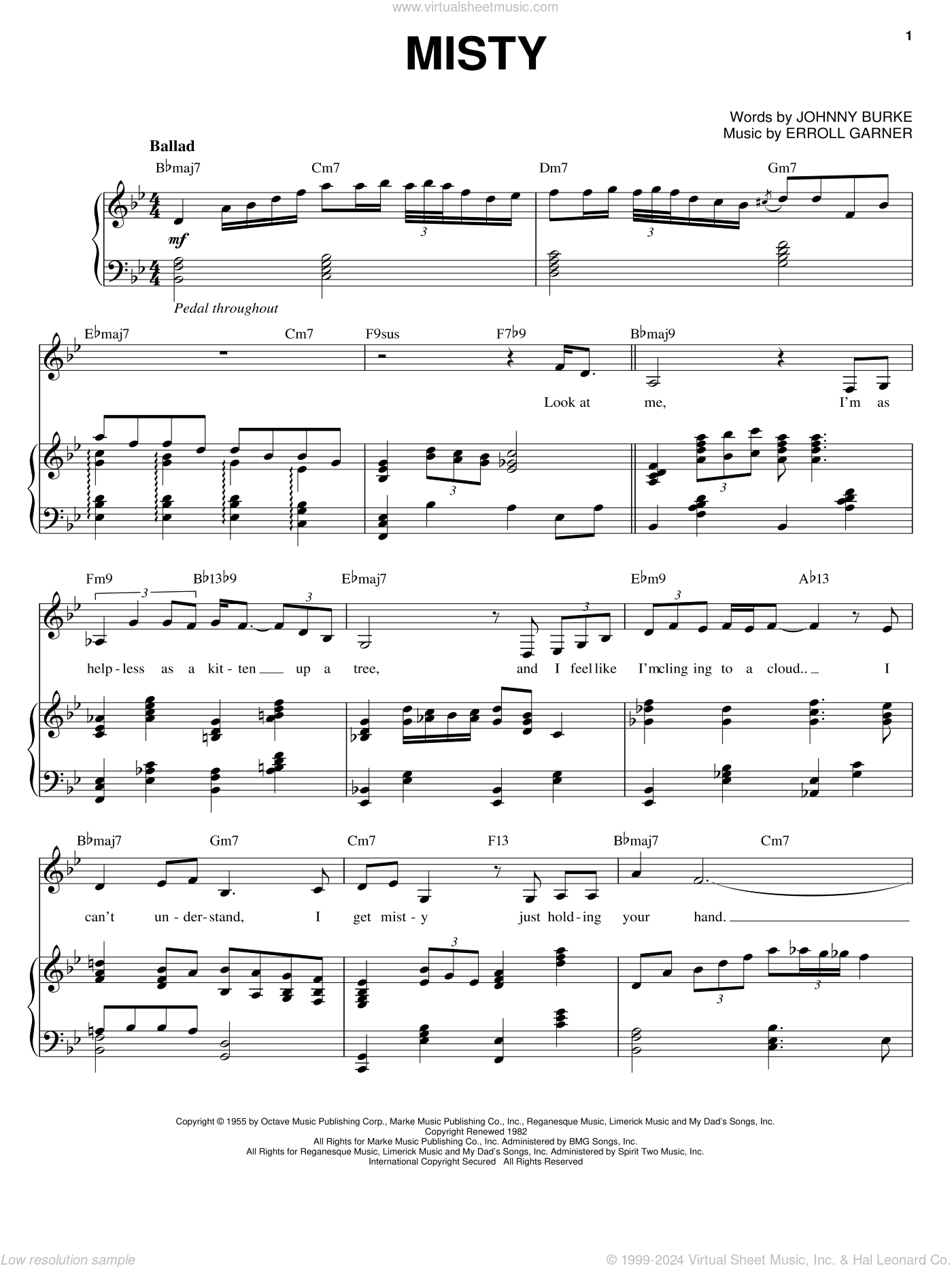 Ella Fitzgerald: Misty sheet music for voice and piano (PDF)