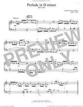 Cover icon of Prelude In D Minor, BWV 940 sheet music for piano solo by Johann Sebastian Bach, classical score, intermediate skill level