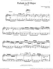 Cover icon of Prelude In D Major, BWV 936 sheet music for piano solo by Johann Sebastian Bach, classical score, intermediate skill level