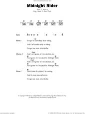 Cover icon of Midnight Rider sheet music for guitar (chords) by Paul Davidson, Gregg Allman and Robert Payne, intermediate skill level