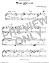 Cover icon of Minuet in G Major, K. 15y sheet music for piano solo by Wolfgang Amadeus Mozart, classical score, intermediate skill level