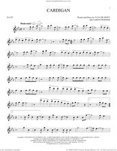 Cover icon of cardigan sheet music for flute solo by Taylor Swift and Aaron Dessner, intermediate skill level