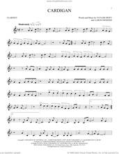 Cover icon of cardigan sheet music for clarinet solo by Taylor Swift and Aaron Dessner, intermediate skill level