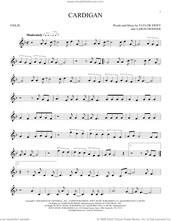 Cover icon of cardigan sheet music for violin solo by Taylor Swift and Aaron Dessner, intermediate skill level