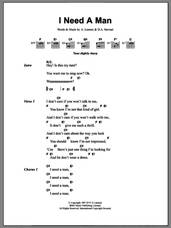Cover icon of I Need A Man sheet music for guitar (chords) by Eurythmics, Annie Lennox and Dave Stewart, intermediate skill level
