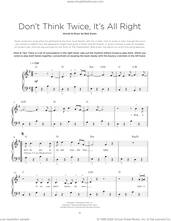 Cover icon of Don't Think Twice, It's All Right sheet music for piano solo by Bob Dylan, beginner skill level