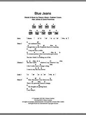 Cover icon of Blue Jeans sheet music for guitar (chords) by Blur, Alex James, Damon Albarn, David Rowntree and Graham Coxon, intermediate skill level