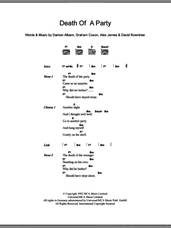 Cover icon of Death Of A Party sheet music for guitar (chords) by Blur, Alex James, Damon Albarn, David Rowntree and Graham Coxon, intermediate skill level