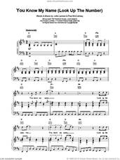 Cover icon of You Know My Name (Look Up The Number) sheet music for voice, piano or guitar by The Beatles and Paul McCartney, intermediate skill level