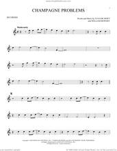 Cover icon of champagne problems sheet music for recorder solo by Taylor Swift and William Bowery, intermediate skill level