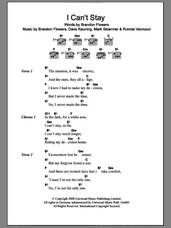 Cover icon of I Can't Stay sheet music for guitar (chords) by The Killers, Brandon Flowers, Dave Keuning, Mark Stoermer and Ronnie Vannucci, intermediate skill level