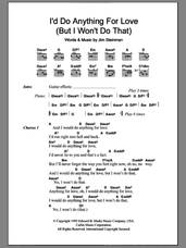 Cover icon of I'd Do Anything For Love (But I Won't Do That) sheet music for guitar (chords) by Meat Loaf and Jim Steinman, intermediate skill level
