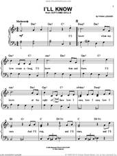 Cover icon of I'll Know sheet music for piano solo by Frank Loesser and Guys And Dolls (Musical), easy skill level
