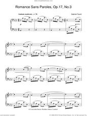 Cover icon of Romance Sans Paroles Op. 17, No. 3 sheet music for piano solo by Gabriel Faure, classical score, intermediate skill level