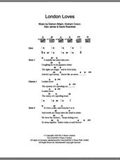 Cover icon of London Loves sheet music for guitar (chords) by Blur, Alex James, Damon Albarn, David Rowntree and Graham Coxon, intermediate skill level