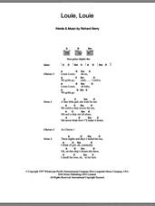 Cover icon of Louie Louie sheet music for guitar (chords) by The Kingsmen and Richard Berry, intermediate skill level