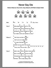 Cover icon of Never Say Die sheet music for guitar (chords) by Black Sabbath, Bill Ward, Geezer Butler, Ozzy Osbourne and Tony Iommi, intermediate skill level