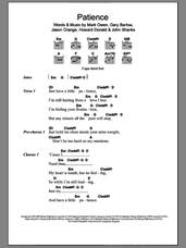 Cover icon of Patience sheet music for guitar (chords) by Take That, Gary Barlow, Howard Donald, Jason Orange, John Shanks and Mark Owen, intermediate skill level