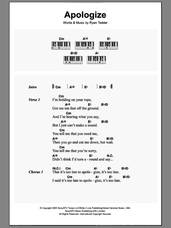Cover icon of Apologize sheet music for piano solo (chords, lyrics, melody) by OneRepublic, Timbaland and Ryan Tedder, intermediate piano (chords, lyrics, melody)