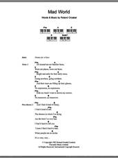 Cover icon of Mad World sheet music for piano solo (chords, lyrics, melody) by Gary Jules and Roland Orzabal, intermediate piano (chords, lyrics, melody)
