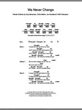 Cover icon of We Never Change sheet music for guitar (chords) by Coldplay, Chris Martin, Guy Berryman, Jon Buckland and Will Champion, intermediate skill level