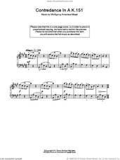Cover icon of Contredance In A K.151 sheet music for piano solo by Wolfgang Amadeus Mozart, classical score, easy skill level