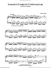 Cover icon of Concerto in D major for 2 Violins and Lute (second movement) sheet music for piano solo by Antonio Vivaldi, classical score, intermediate skill level