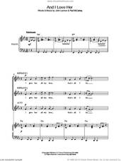 Cover icon of And I Love Her sheet music for choir (SSA: soprano, alto) by The Beatles, John Lennon and Paul McCartney, intermediate skill level