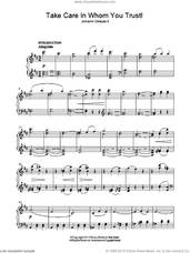 Cover icon of Take Care In Whom You Trust! sheet music for piano solo by Johann Strauss, Jr., classical score, intermediate skill level