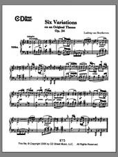 Cover icon of Variations (6) On An Original Theme, Op. 34 sheet music for piano solo by Ludwig van Beethoven, classical score, intermediate skill level