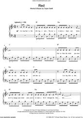 Cover icon of Red sheet music for piano solo by Taylor Swift, easy skill level
