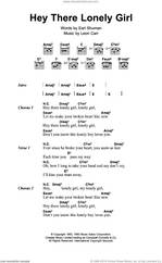 Cover icon of Hey There, Lonely Girl sheet music for guitar (chords) by Eddie Holman, Leon Carr and Earl Shuman, intermediate skill level