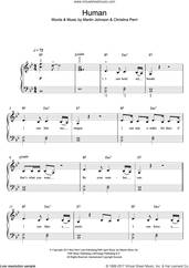 Cover icon of Human sheet music for piano solo by Christina Perri and Martin Johnson, easy skill level