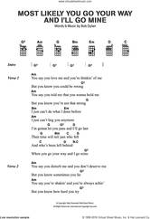 Cover icon of Most Likely You Go Your Way (And I'll Go Mine) sheet music for voice, piano or guitar by Bob Dylan, intermediate skill level