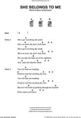 Cover icon of She Belongs To Me sheet music for ukulele (chords) by Bob Dylan, intermediate skill level