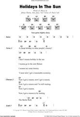 Cover icon of Holidays In The Sun sheet music for guitar (chords) by The Sex Pistols, Johnny Rotten, Paul Thomas Cook, Sid Vicious and Steve Jones, intermediate skill level