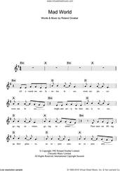 Cover icon of Mad World (from Donnie Darko) sheet music for piano solo (chords, lyrics, melody) by Gary Jules, Michael Andrews and Roland Orzabal, intermediate piano (chords, lyrics, melody)