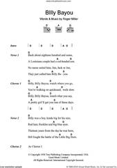 Cover icon of Billy Bayou sheet music for guitar (chords) by Jim Reeves and Roger Miller, intermediate skill level