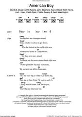 Cover icon of American Boy (featuring Kanye West) sheet music for guitar (chords) by Estelle, Caleb Speir, Estelle Swaray, John Stephens, Josh Lopez, Kanye West, Keith Harris, Kweli Washington and Will Adams, intermediate skill level