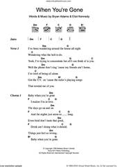 Cover icon of When You're Gone sheet music for guitar (chords) by Bryan Adams, Chisholm Melanie and Eliot Kennedy, intermediate skill level