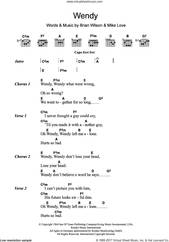 Cover icon of Wendy sheet music for guitar (chords) by The Beach Boys, Brian Wilson and Mike Love, intermediate skill level