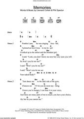 Cover icon of Memories sheet music for guitar (chords) by Leonard Cohen and Phil Spector, intermediate skill level