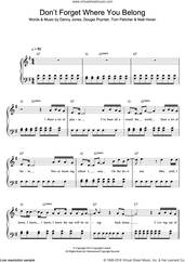 Cover icon of Don't Forget Where You Belong sheet music for piano solo by One Direction, Danny Jones, Dougie Poynter, Niall Horan and Thomas Fletcher, easy skill level