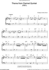 Cover icon of Theme From Clarinet Quintet, K581 sheet music for piano solo (beginners) by Wolfgang Amadeus Mozart, classical score, beginner piano (beginners)