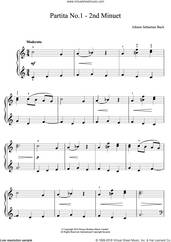 Cover icon of Partita No. 1 - 2nd Minuet sheet music for piano solo by Johann Sebastian Bach, classical score, easy skill level