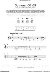 Cover icon of Summer Of '69 sheet music for ukulele by Bryan Adams and Jim Vallance, intermediate skill level
