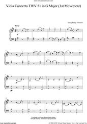 Cover icon of Viola Concerto TWV 51 In G Major (1st Movement) sheet music for piano solo by Georg Philipp Telemann, classical score, intermediate skill level