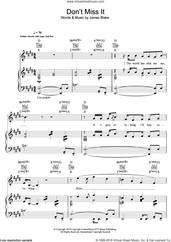 Cover icon of Don't Miss It sheet music for voice, piano or guitar by James Blake, intermediate skill level